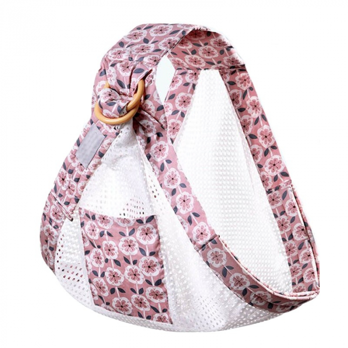 Marsupiu wrap, sling cu inele, pentru bebelusi, roz plasa [12]
