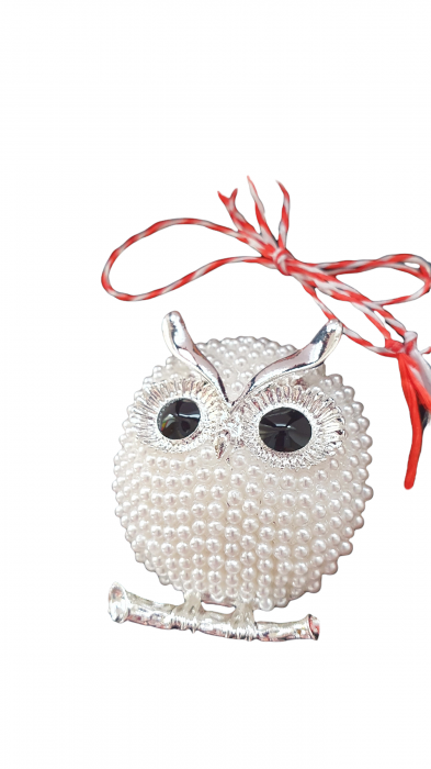 Martisor tip brosa eleganta bufnita cu pietricele albe - krista 