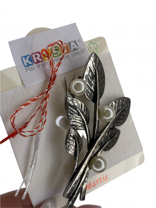 Martisor tip brosa eleganta crenguta cu lauri si perle - krista 
