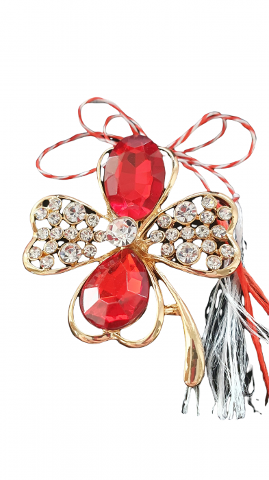 Martisor tip brosa eleganta floare cu pietricele, auriu cu rosu - krista 
