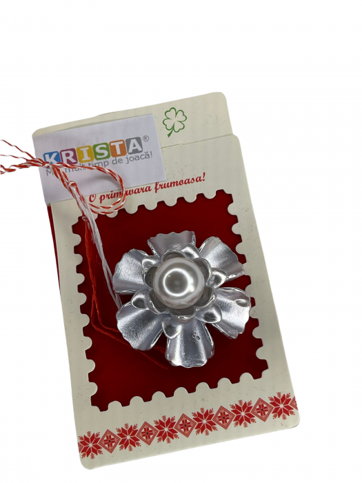 Martisor tip brosa eleganta floarea mare cu perla, 2 culori - krista 