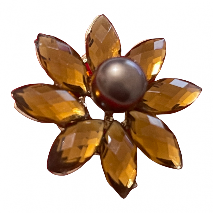 Martisor tip brosa eleganta floarea norocoasa cu pietricele, ambra - krista 