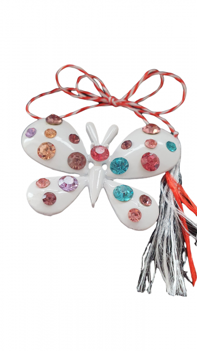 Martisor tip brosa eleganta fluturas alb cu pietricele - krista 