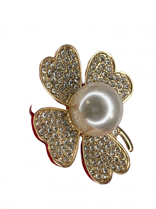 Martisor tip brosa eleganta trifoiul norocos cu perla, auriu - krista 