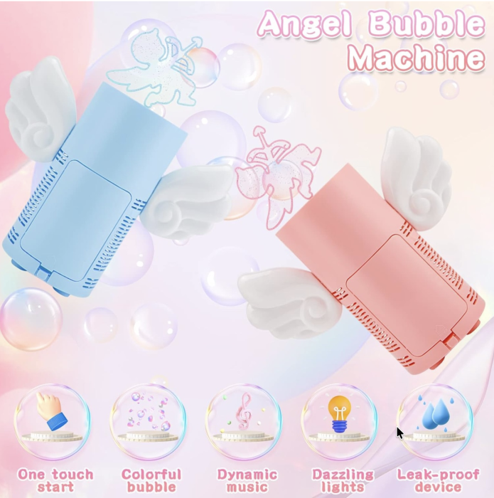 Masina de facut baloane de sapun Angel Cupidon Bubble, mini, 25,5 cm, roz, +3 ani [9]