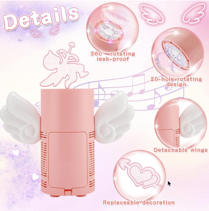 Masina de facut baloane de sapun Angel Cupidon Bubble, mini, 25,5 cm, roz, +3 ani [7]