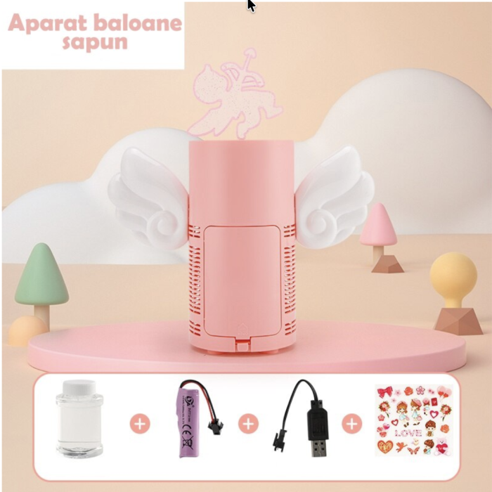 Masina de facut baloane de sapun Angel Cupidon Bubble, mini, 25,5 cm, roz, +3 ani [5]