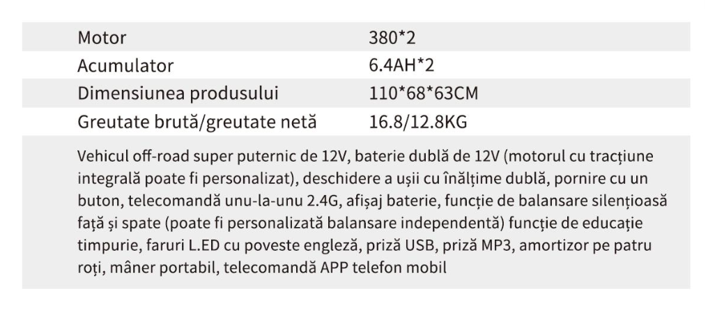 Masina electrica 119A, 4x4, 12V-7Ah, 4x35W, telecomanda, alb [4]