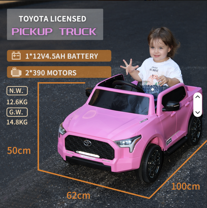 Masina electrica copii Toyota pickup DLS-X20, licentiata, 12V, telecomanda 2.4G, Bluetooth, 2-6 ani, Roz [3]