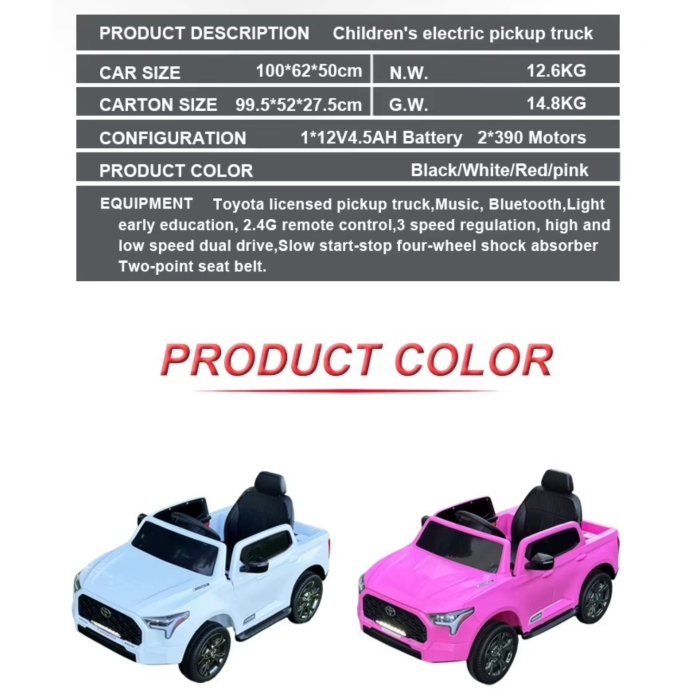 Masina electrica copii Toyota pickup DLS-X20, licentiata, 12V, telecomanda 2.4G, Bluetooth, 2-6 ani, Roz [4]
