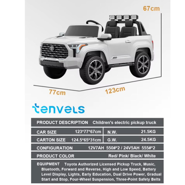 Masina electrica copii Toyota pickup, licentiata, 12V 7Ah, 2 motoare 550, telecomanda 2.4G, 3-8 ani, Alb [7]