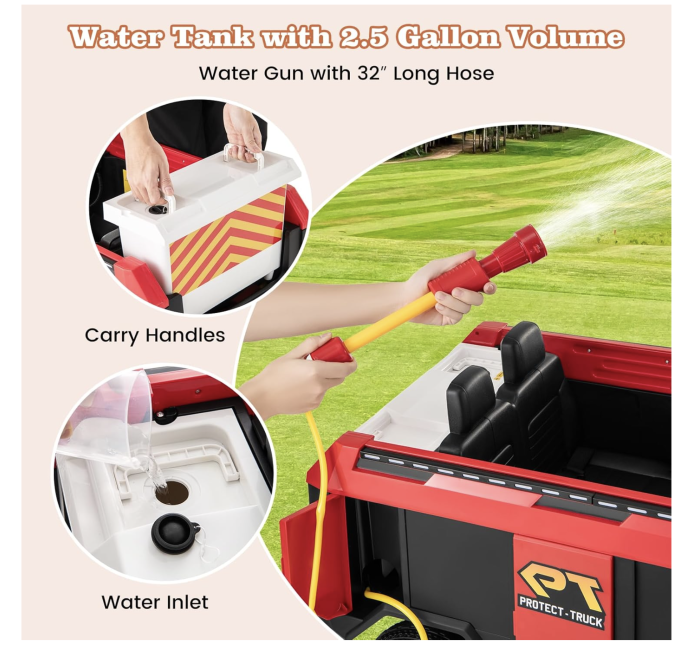 Masina electrica Pompieri copii 12V, 2 motoare, telecomanda, 30 kg, 3–8 ani [2]