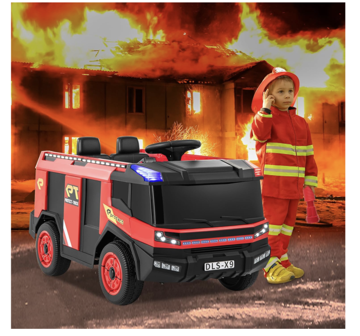 Masina electrica Pompieri copii 12V, 2 motoare, telecomanda, 30 kg, 3–8 ani [9]