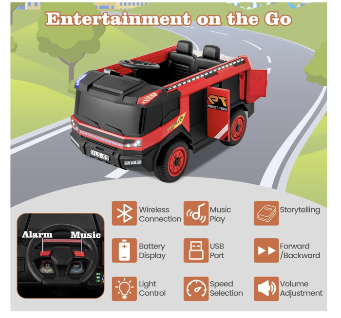 Masina electrica Pompieri copii 12V, 2 motoare, telecomanda, 30 kg, 3–8 ani [5]