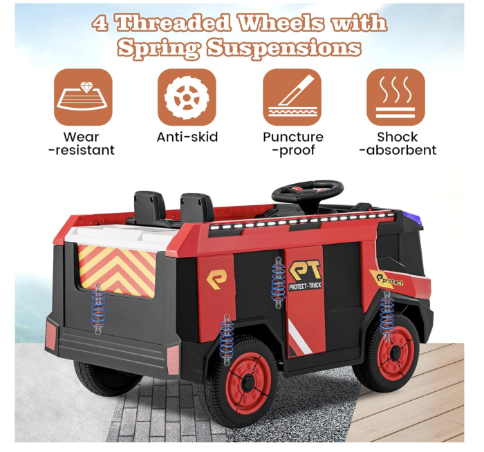 Masina electrica Pompieri copii 12V, 2 motoare, telecomanda, 30 kg, 3–8 ani [8]