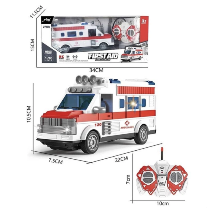 Masina Ambulanta Cu Telecomanda Scara 1:30 Lumini Si Usi Mobile Alb Rosu 3 Ani [6]