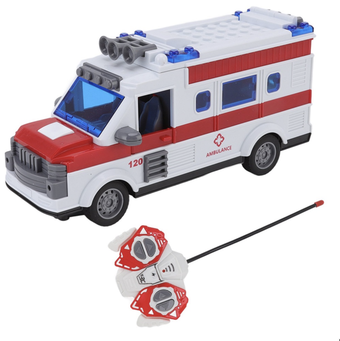 Masina Ambulanta Cu Telecomanda Scara 1:30 Lumini Si Usi Mobile Alb Rosu 3 Ani