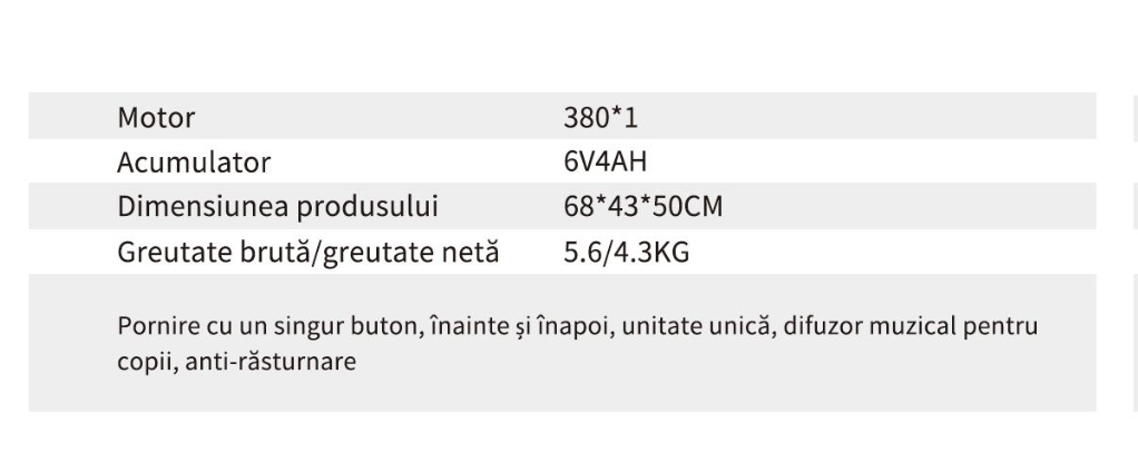 Masinuta copii 5188T albastru, 6V cu maner parental, lumini si muzica, 1-3 ani, 20 kg [3]