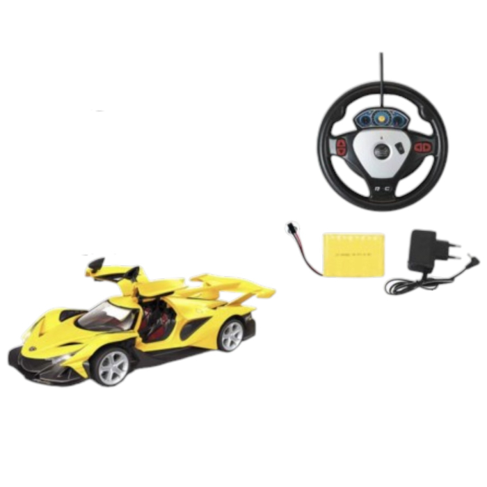 Masinuta de curse sport cu telecomanda tip volan, usi automate si acumulator, galben, 35 cm, +6 ani [2]