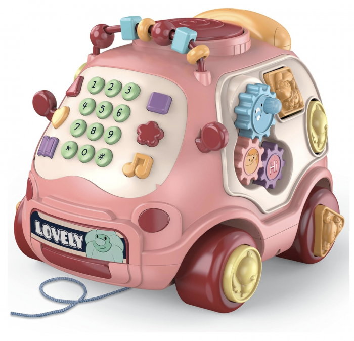 Masinuta interactiva cu toba, telefon si activitati ,   Roz