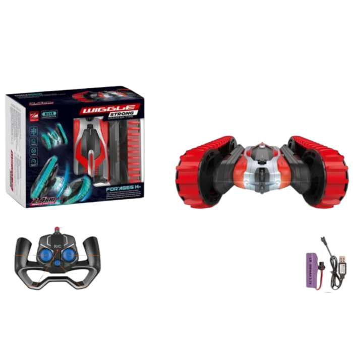 Masina cascadorie RC Stunt Car cu brat rasucit, telecomanda 2.4GHz si acumulator, rosu [3]