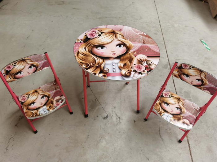 Masuta cu 2 scaune pentru copii, pliabile, cadru metalic si lemn, roz, My Princess R1 [2]