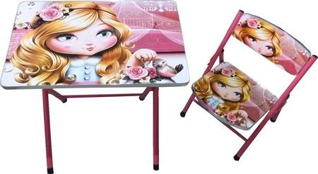 Masuta cu scaun pentru copii, pliabile, cadru metalic si lemn, roz, My Princess P1 [2]