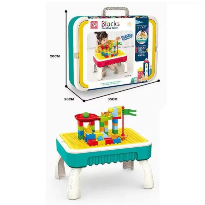 Masuta de joaca multifunctionala 2 in 1 cu 58 piese de constructie, verde [2]