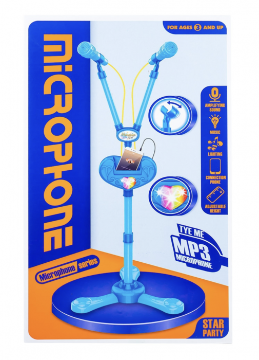 Microfon dublu cu stativ si suport, albastru [2]