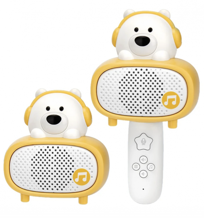 Microfon karaoke cu telecomanda, Bluetooth si incarcator cablu USB - Ursuletul alb [12]