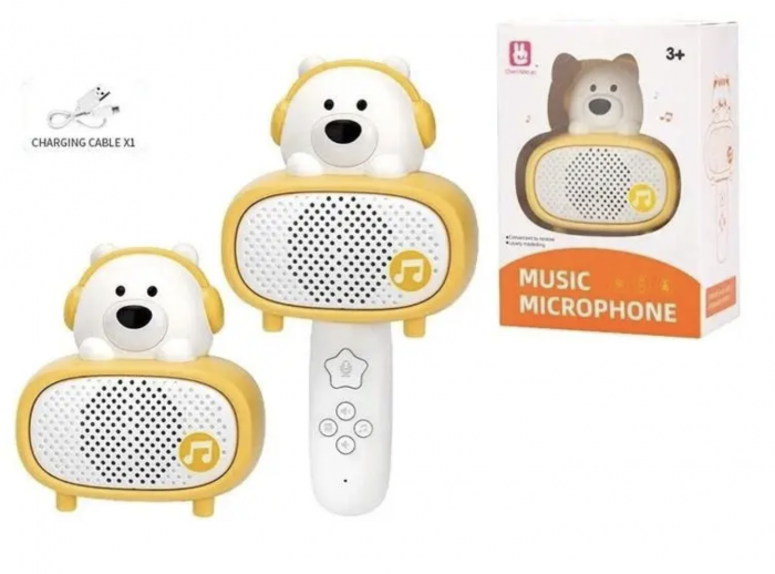 Microfon karaoke cu telecomanda, Bluetooth si incarcator cablu USB - Ursuletul alb [2]