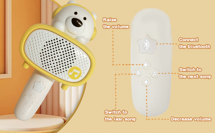Microfon karaoke cu telecomanda, Bluetooth si incarcator cablu USB - Ursuletul alb [5]