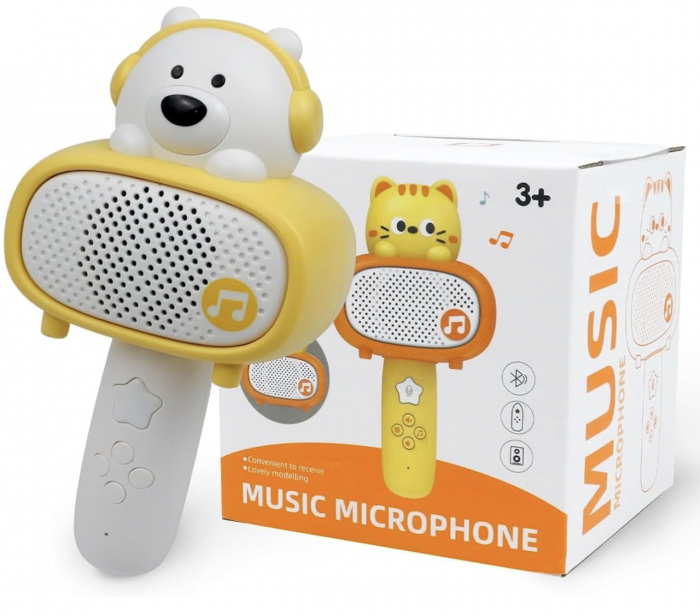Microfon karaoke cu telecomanda, Bluetooth si incarcator cablu USB - Ursuletul alb [4]