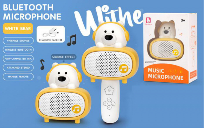 Microfon karaoke cu telecomanda, Bluetooth si incarcator cablu USB - Ursuletul alb [3]