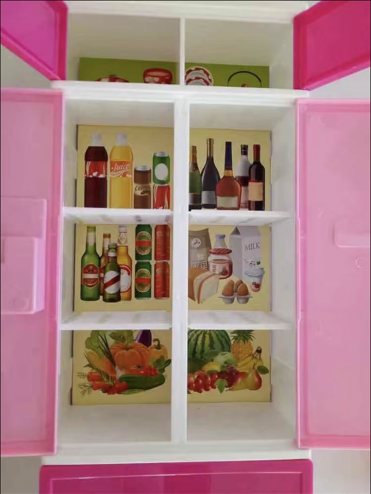 Mini bucatarie cu un modul, cu frigider, congelator si dulap, roz [3]