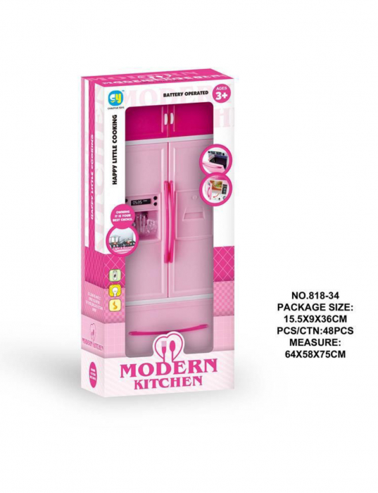 Mini bucatarie cu un modul, cu frigider, congelator si dulap, roz [4]