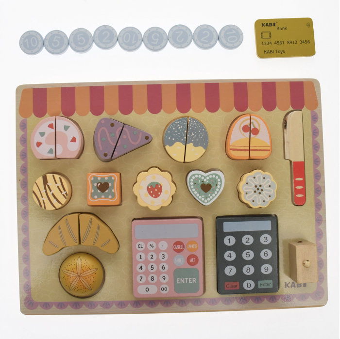 Mini magazin de dulciuri si patiserie, 18 piese, din lemn [3]