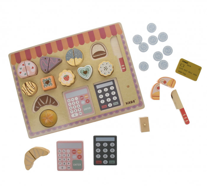 Mini magazin de dulciuri si patiserie, 18 piese, din lemn [5]