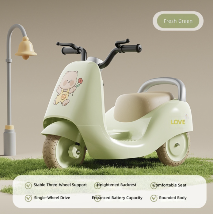 Motocicleta Electrica Copii 3 Roti Italian style DLS-K2 Baterie 6V 4Ah Muzica Vernil 2-5 Ani [2]