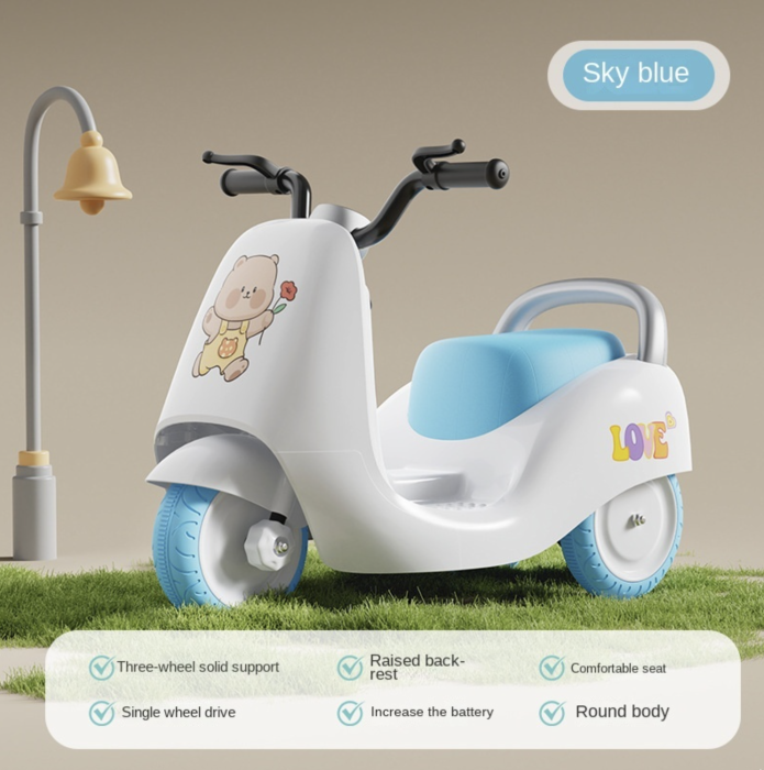 Motocicleta Electrica Copii 3 Roti Italian style DLS-K2 Baterie 6V 4Ah Muzica Bleu 2-5 Ani - Copie - Copie [2]
