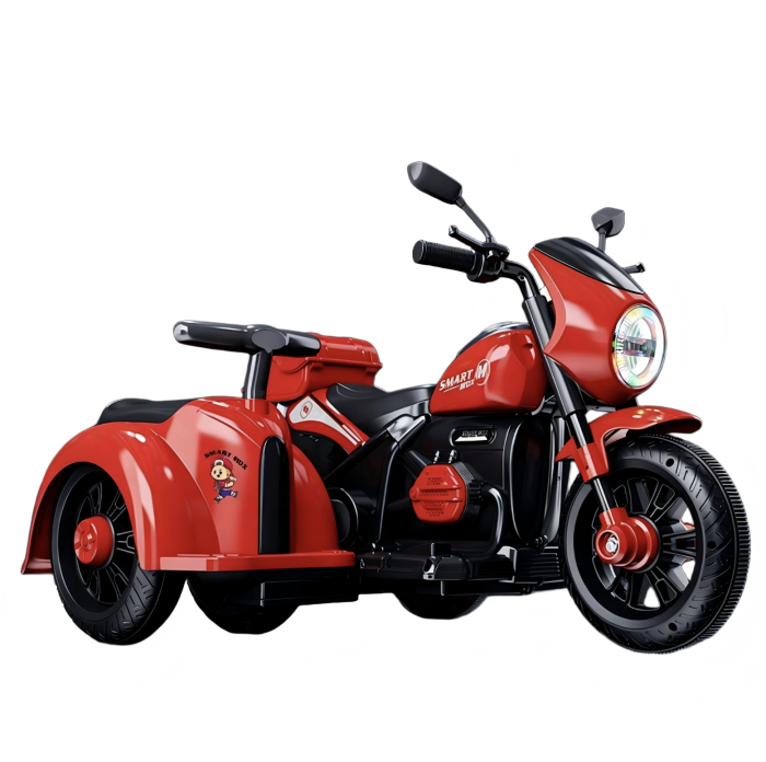 Motocicleta electrica copii 609-1 cu atas detasabil, 2 locuri, 2 motoare, portbagaj dublu, 2-5 ani, rosu [4]