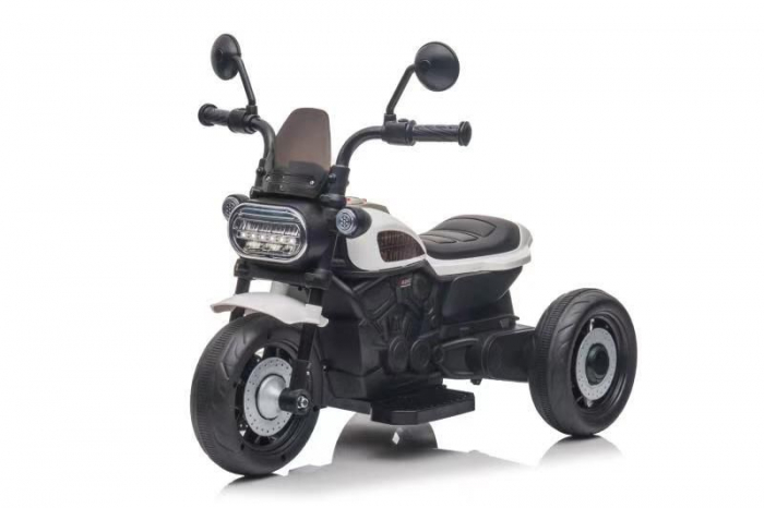 Motocicleta electrica copii 618W, acumulator 6V, 1 motor, cu sunete si lumini, alb