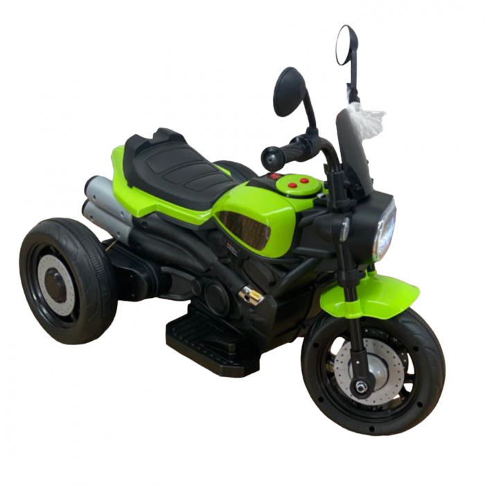 Motocicleta electrica copii 618V, acumulator 6V, 1 motor, cu sunete si lumini, verde