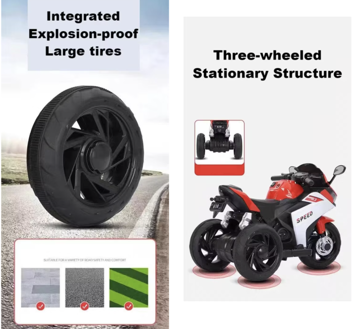 Motocicleta electrica copii cu 3 roti model 618, 6V, 3 trepte viteza, USB MP3, max 30kg, 2-5 ani, rosu [4]