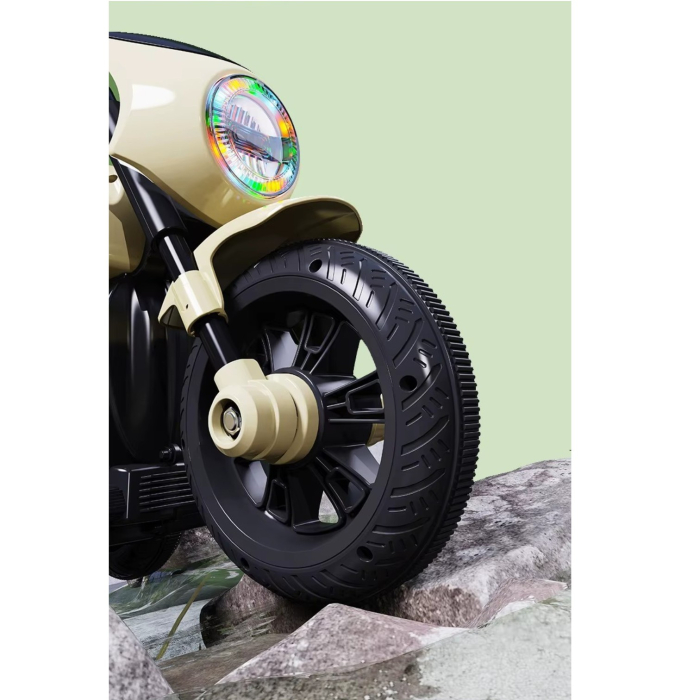 Motocicleta electrica copii 609-1 cu atas detasabil, 2 locuri, 2 motoare, portbagaj dublu, 2-5 ani, crem [9]
