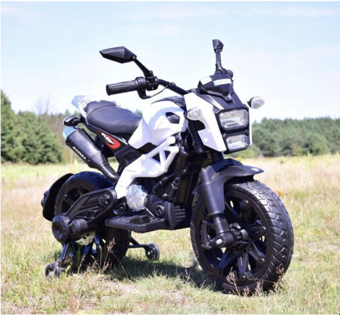 Motocicleta electrica copii Enduro DLS01, 12V, suspensie, MP3, roti ajutatoare, 3-8 ani, alb [5]