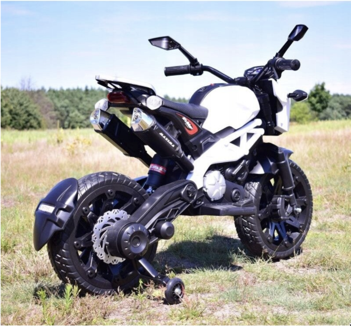 Motocicleta electrica copii Enduro DLS01, 12V, suspensie, MP3, roti ajutatoare, 3-8 ani, alb [2]