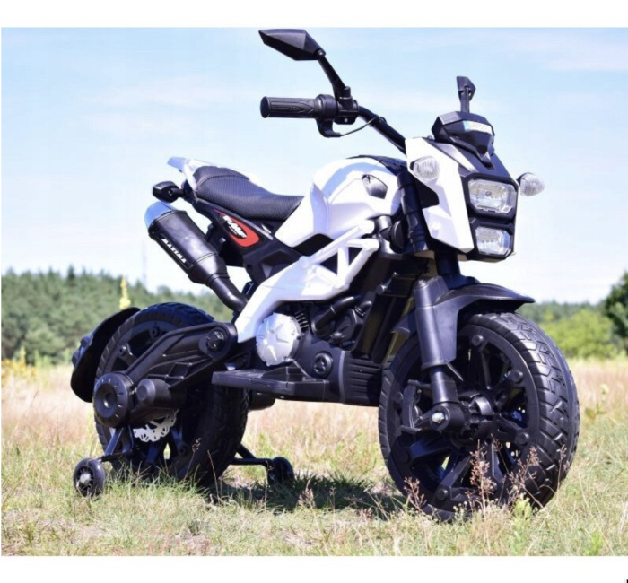 Motocicleta electrica copii Enduro DLS01, 12V, suspensie, MP3, roti ajutatoare, 3-8 ani, alb [4]