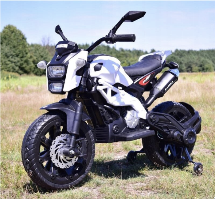 Motocicleta electrica copii Enduro DLS01, 12V, suspensie, MP3, roti ajutatoare, 3-8 ani, alb [3]
