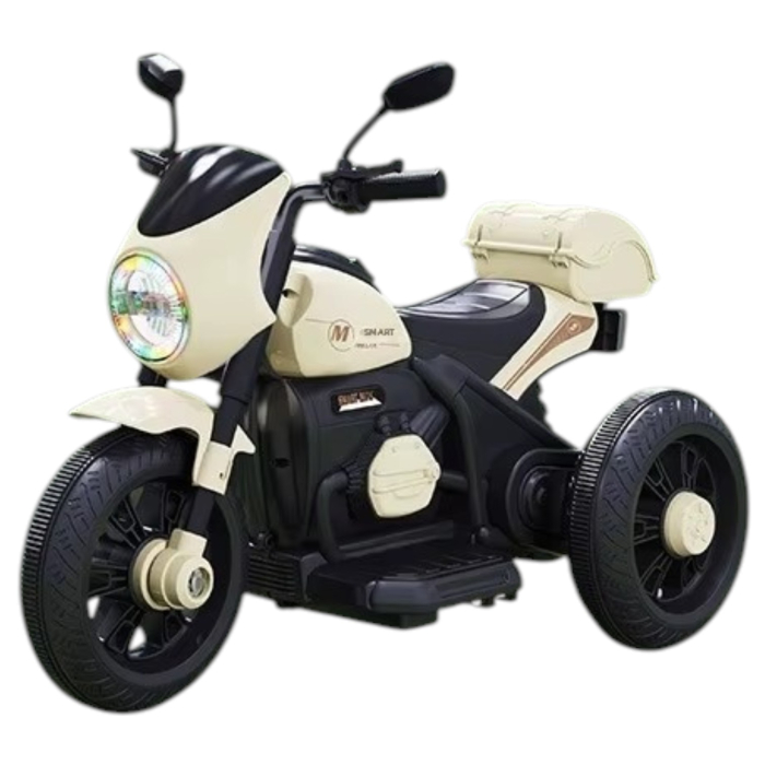 Motocicleta electrica copii Retro 3 roti, 6V, portbagaj depozitare, lumini LED, muzica, 2-5 ani, crem [3]